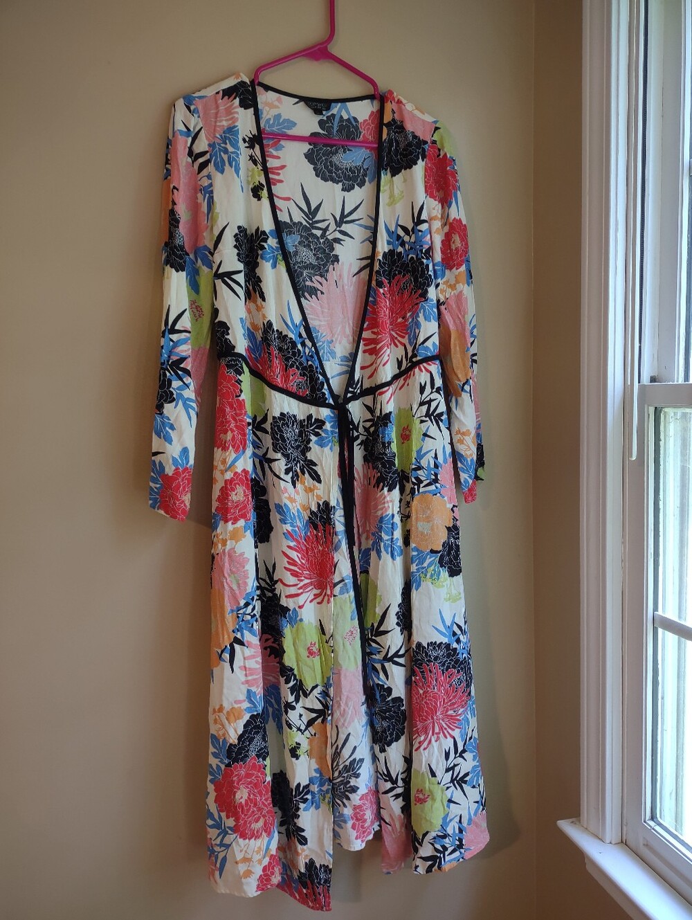 Topshop Floral Print Wrap Dress Long Sleeve Midi V-Neck Boho Size 4 Vacation